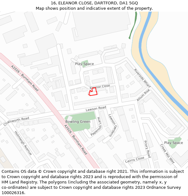 16, ELEANOR CLOSE, DARTFORD, DA1 5GQ: Location map and indicative extent of plot