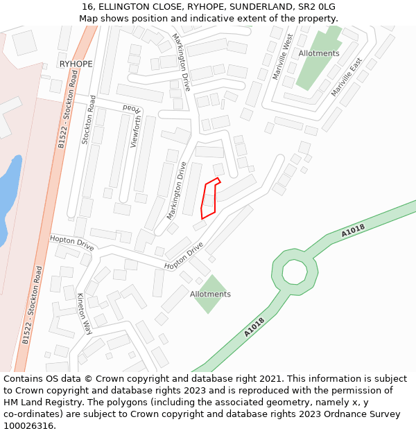 16, ELLINGTON CLOSE, RYHOPE, SUNDERLAND, SR2 0LG: Location map and indicative extent of plot