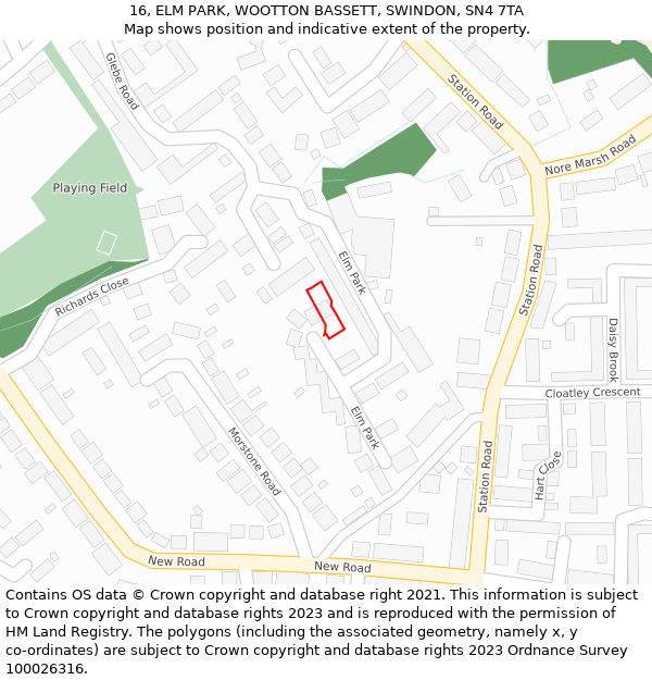 16, ELM PARK, WOOTTON BASSETT, SWINDON, SN4 7TA: Location map and indicative extent of plot