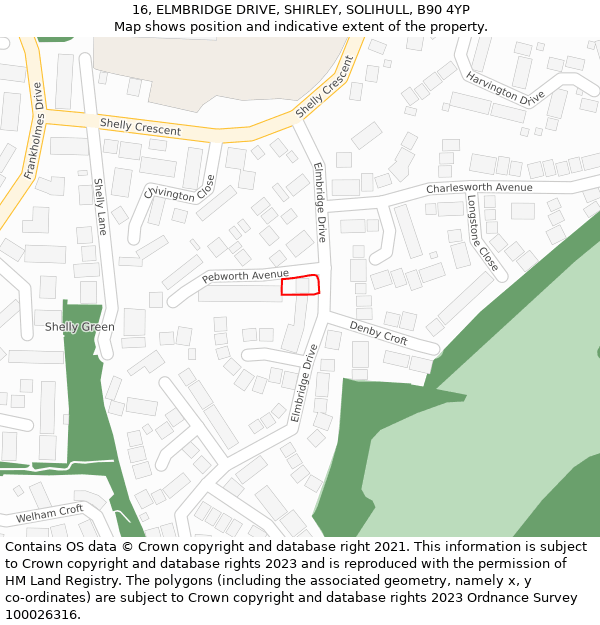 16, ELMBRIDGE DRIVE, SHIRLEY, SOLIHULL, B90 4YP: Location map and indicative extent of plot