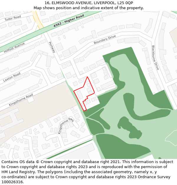 16, ELMSWOOD AVENUE, LIVERPOOL, L25 0QP: Location map and indicative extent of plot