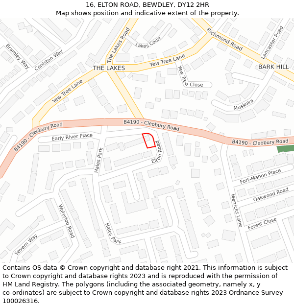 16, ELTON ROAD, BEWDLEY, DY12 2HR: Location map and indicative extent of plot