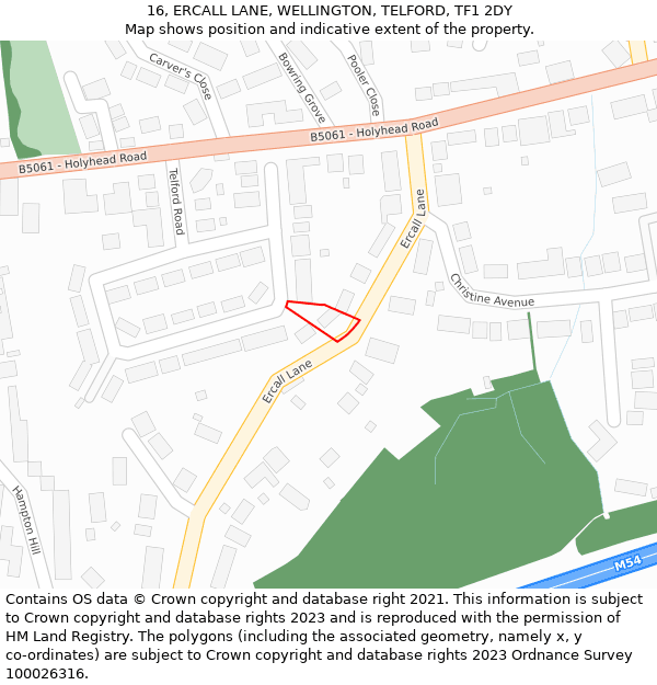 16, ERCALL LANE, WELLINGTON, TELFORD, TF1 2DY: Location map and indicative extent of plot