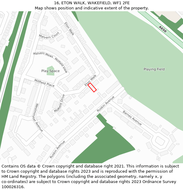 16, ETON WALK, WAKEFIELD, WF1 2FE: Location map and indicative extent of plot