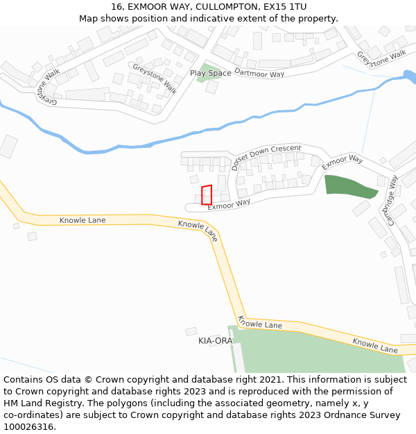 16, EXMOOR WAY, CULLOMPTON, EX15 1TU: Location map and indicative extent of plot