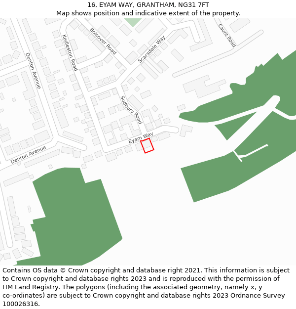 16, EYAM WAY, GRANTHAM, NG31 7FT: Location map and indicative extent of plot