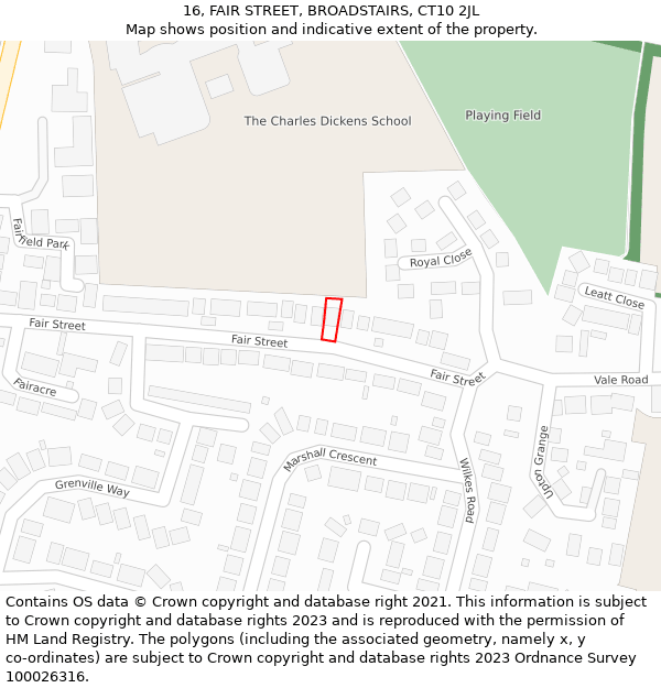 16, FAIR STREET, BROADSTAIRS, CT10 2JL: Location map and indicative extent of plot