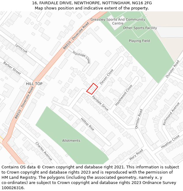 16, FAIRDALE DRIVE, NEWTHORPE, NOTTINGHAM, NG16 2FG: Location map and indicative extent of plot