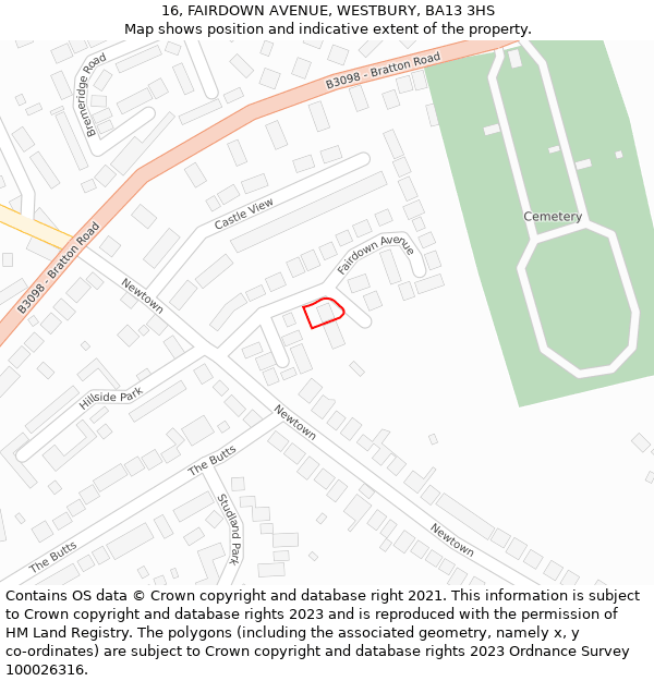 16, FAIRDOWN AVENUE, WESTBURY, BA13 3HS: Location map and indicative extent of plot
