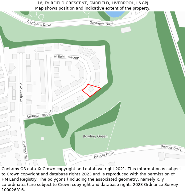 16, FAIRFIELD CRESCENT, FAIRFIELD, LIVERPOOL, L6 8PJ: Location map and indicative extent of plot