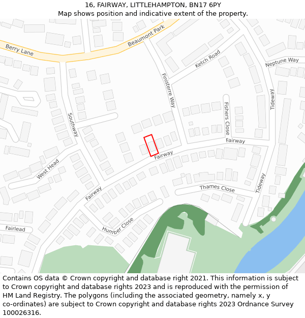 16, FAIRWAY, LITTLEHAMPTON, BN17 6PY: Location map and indicative extent of plot