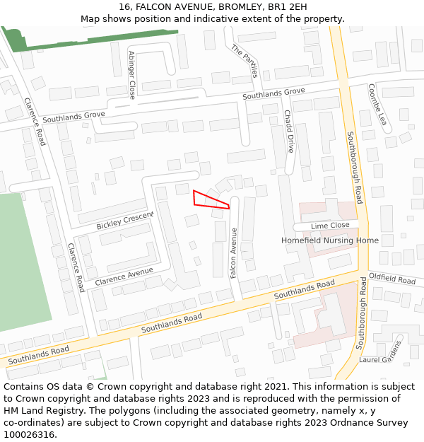 16, FALCON AVENUE, BROMLEY, BR1 2EH: Location map and indicative extent of plot