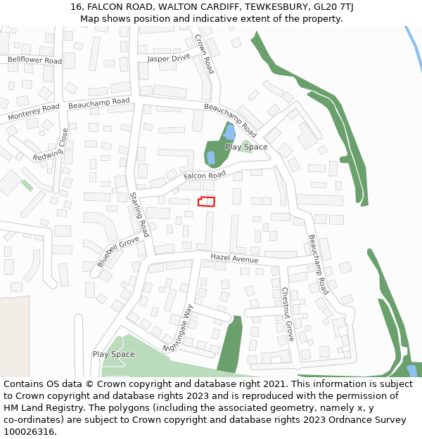 16, FALCON ROAD, WALTON CARDIFF, TEWKESBURY, GL20 7TJ: Location map and indicative extent of plot