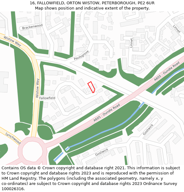 16, FALLOWFIELD, ORTON WISTOW, PETERBOROUGH, PE2 6UR: Location map and indicative extent of plot