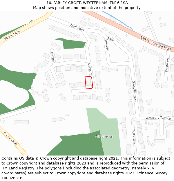 16, FARLEY CROFT, WESTERHAM, TN16 1SA: Location map and indicative extent of plot