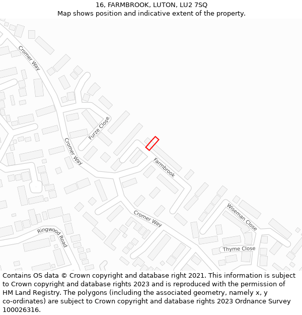 16, FARMBROOK, LUTON, LU2 7SQ: Location map and indicative extent of plot