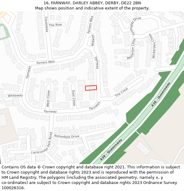 16, FARNWAY, DARLEY ABBEY, DERBY, DE22 2BN: Location map and indicative extent of plot