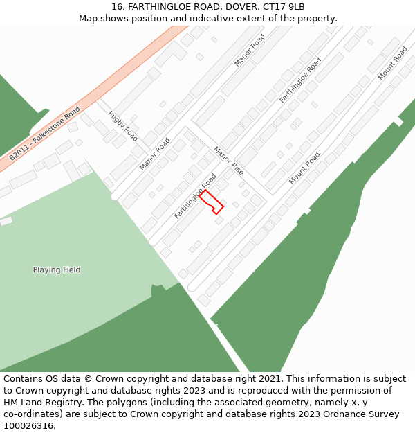 16, FARTHINGLOE ROAD, DOVER, CT17 9LB: Location map and indicative extent of plot