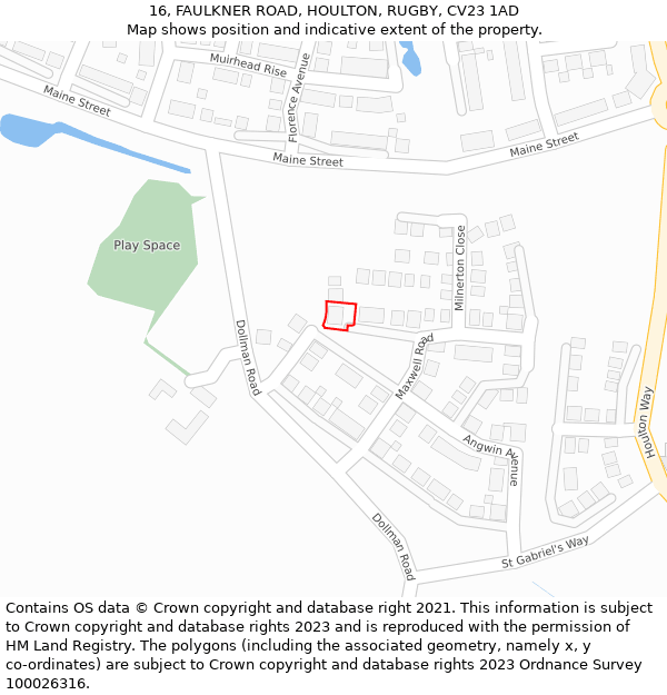 16, FAULKNER ROAD, HOULTON, RUGBY, CV23 1AD: Location map and indicative extent of plot