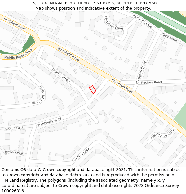 16, FECKENHAM ROAD, HEADLESS CROSS, REDDITCH, B97 5AR: Location map and indicative extent of plot