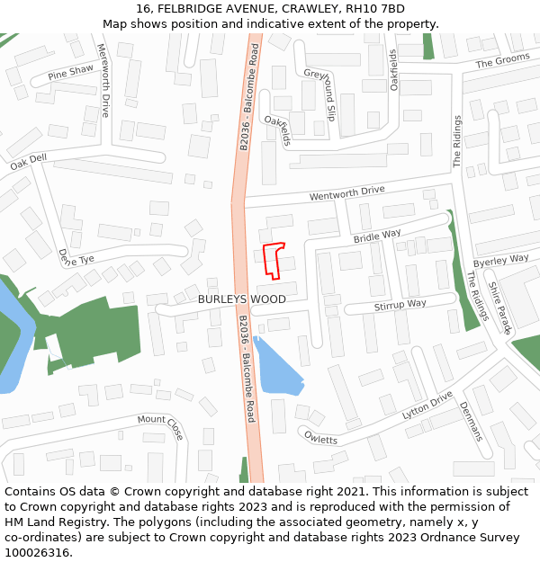 16, FELBRIDGE AVENUE, CRAWLEY, RH10 7BD: Location map and indicative extent of plot