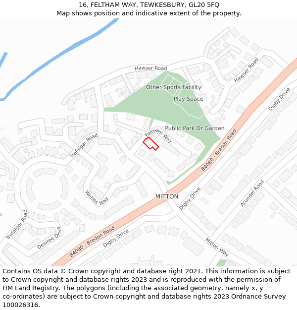 16, FELTHAM WAY, TEWKESBURY, GL20 5FQ: Location map and indicative extent of plot