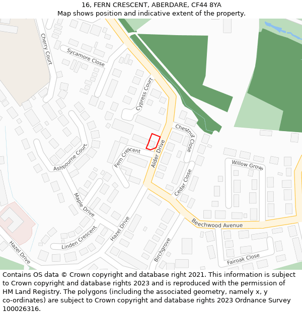 16, FERN CRESCENT, ABERDARE, CF44 8YA: Location map and indicative extent of plot