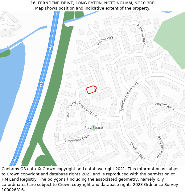 16, FERNDENE DRIVE, LONG EATON, NOTTINGHAM, NG10 3RR: Location map and indicative extent of plot