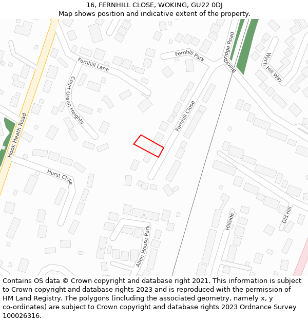 16, FERNHILL CLOSE, WOKING, GU22 0DJ: Location map and indicative extent of plot