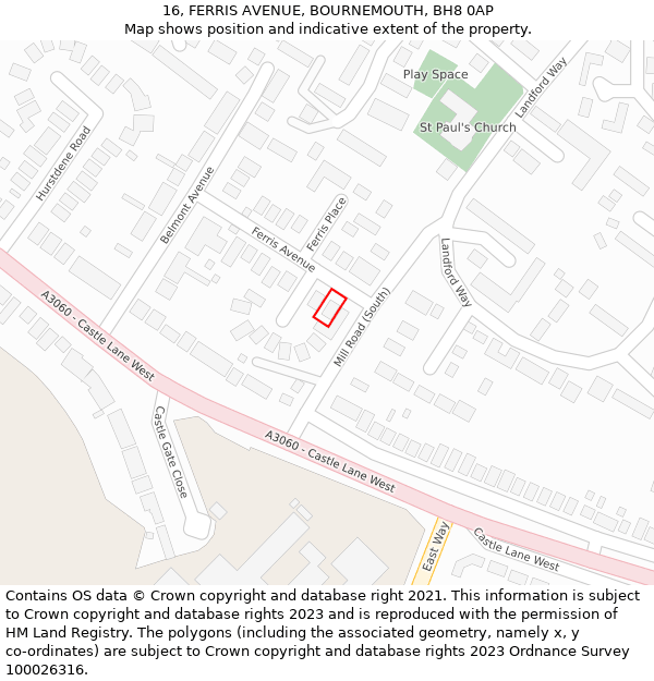 16, FERRIS AVENUE, BOURNEMOUTH, BH8 0AP: Location map and indicative extent of plot