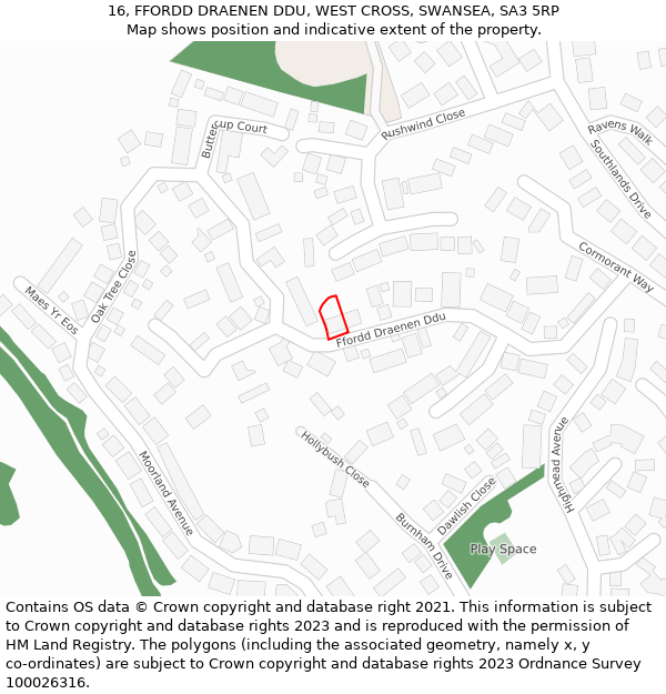 16, FFORDD DRAENEN DDU, WEST CROSS, SWANSEA, SA3 5RP: Location map and indicative extent of plot