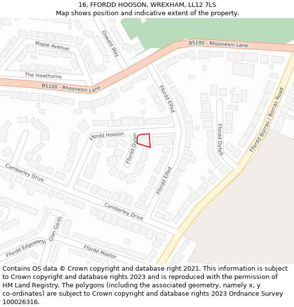 16, FFORDD HOOSON, WREXHAM, LL12 7LS: Location map and indicative extent of plot