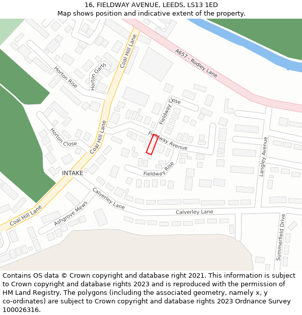 16, FIELDWAY AVENUE, LEEDS, LS13 1ED: Location map and indicative extent of plot