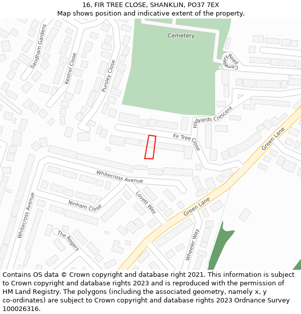 16, FIR TREE CLOSE, SHANKLIN, PO37 7EX: Location map and indicative extent of plot