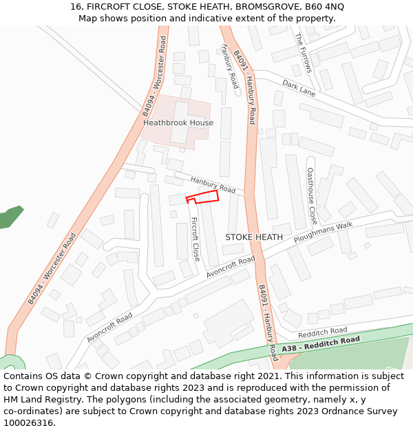 16, FIRCROFT CLOSE, STOKE HEATH, BROMSGROVE, B60 4NQ: Location map and indicative extent of plot