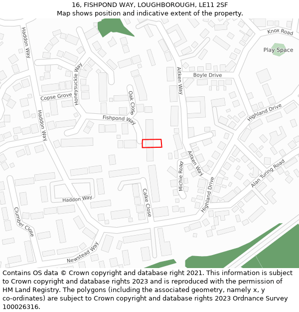 16, FISHPOND WAY, LOUGHBOROUGH, LE11 2SF: Location map and indicative extent of plot