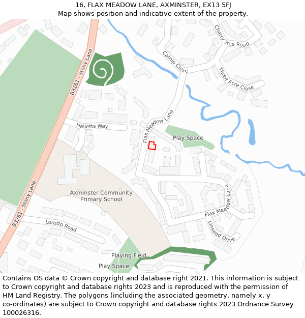 16, FLAX MEADOW LANE, AXMINSTER, EX13 5FJ: Location map and indicative extent of plot