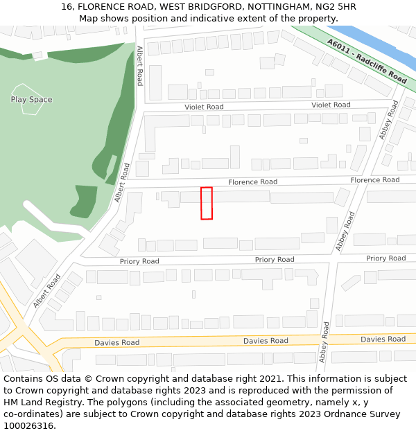 16, FLORENCE ROAD, WEST BRIDGFORD, NOTTINGHAM, NG2 5HR: Location map and indicative extent of plot