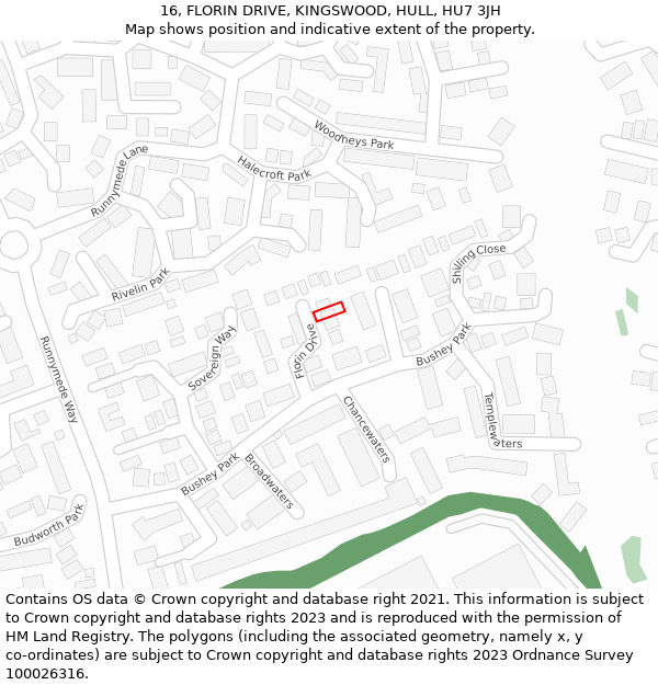 16, FLORIN DRIVE, KINGSWOOD, HULL, HU7 3JH: Location map and indicative extent of plot