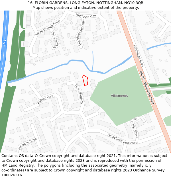 16, FLORIN GARDENS, LONG EATON, NOTTINGHAM, NG10 3QR: Location map and indicative extent of plot