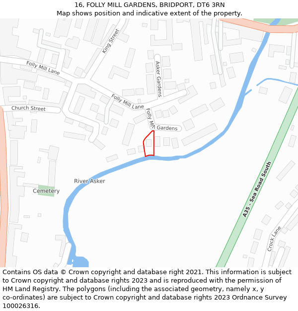 16, FOLLY MILL GARDENS, BRIDPORT, DT6 3RN: Location map and indicative extent of plot