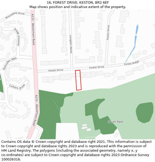 16, FOREST DRIVE, KESTON, BR2 6EF: Location map and indicative extent of plot