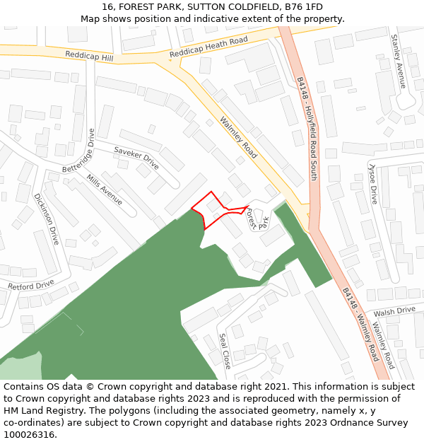 16, FOREST PARK, SUTTON COLDFIELD, B76 1FD: Location map and indicative extent of plot