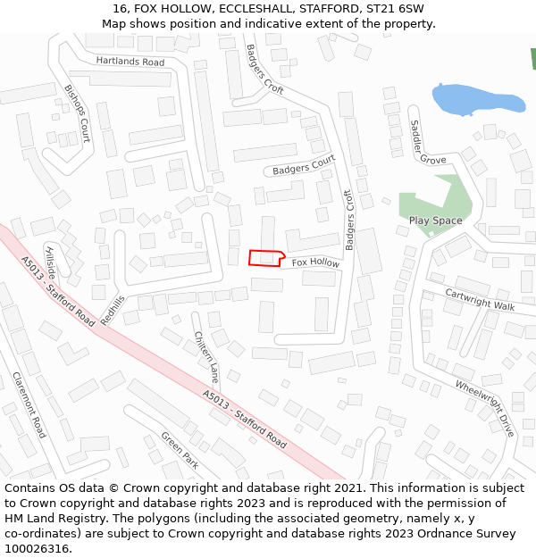 16, FOX HOLLOW, ECCLESHALL, STAFFORD, ST21 6SW: Location map and indicative extent of plot