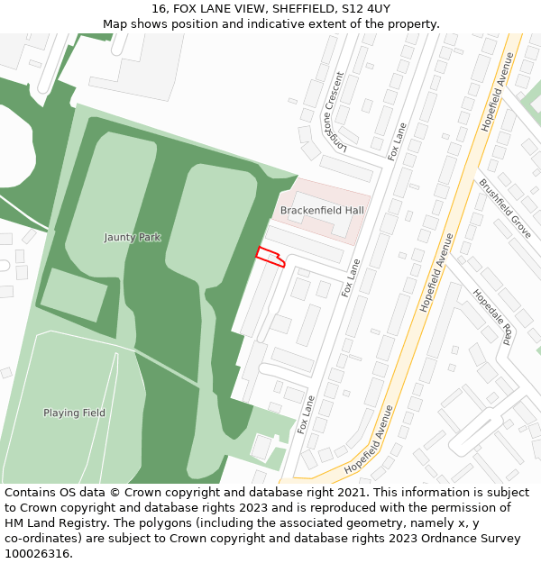 16, FOX LANE VIEW, SHEFFIELD, S12 4UY: Location map and indicative extent of plot