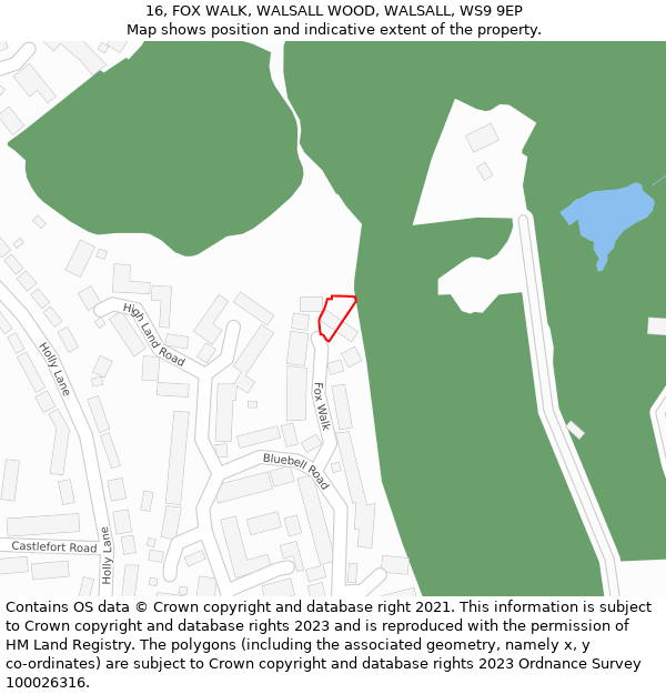 16, FOX WALK, WALSALL WOOD, WALSALL, WS9 9EP: Location map and indicative extent of plot