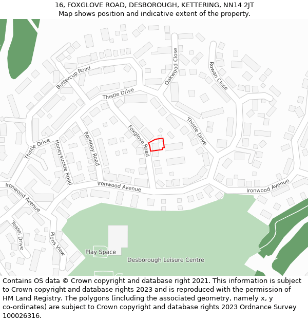 16, FOXGLOVE ROAD, DESBOROUGH, KETTERING, NN14 2JT: Location map and indicative extent of plot