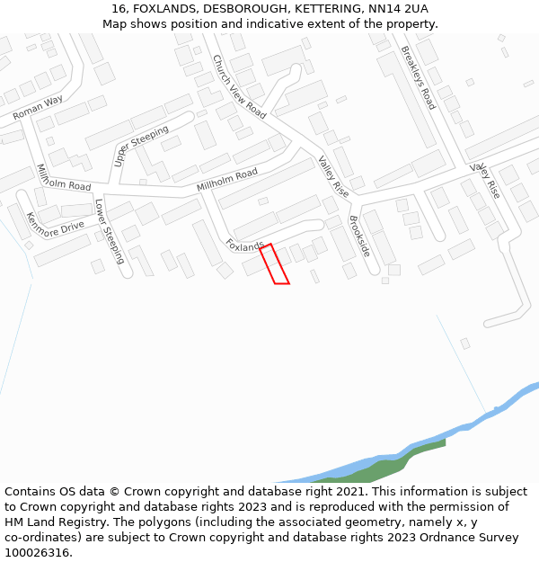 16, FOXLANDS, DESBOROUGH, KETTERING, NN14 2UA: Location map and indicative extent of plot