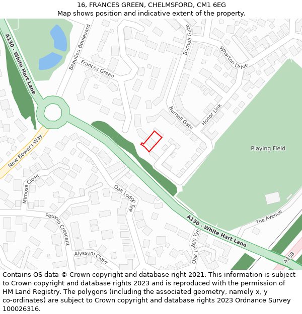 16, FRANCES GREEN, CHELMSFORD, CM1 6EG: Location map and indicative extent of plot