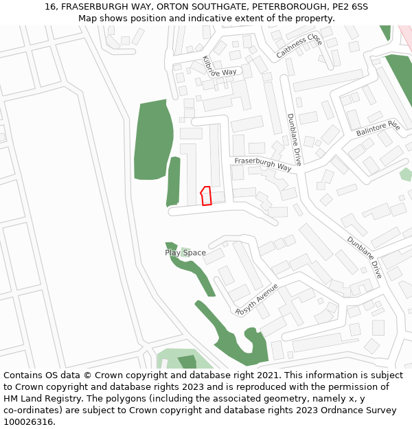 16, FRASERBURGH WAY, ORTON SOUTHGATE, PETERBOROUGH, PE2 6SS: Location map and indicative extent of plot